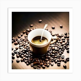 Coffee Cup On Coffee Beans Art Print