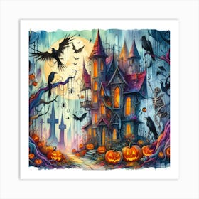 Haunted House Crooked Halloween Art Print