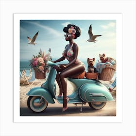 Woman On A Scooter 2 Art Print