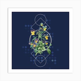 Vintage Johnny Jump Up Botanical with Geometric Line Motif and Dot Pattern n.0029 Art Print