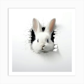 White Rabbit Peeking Through A Hole Art Print