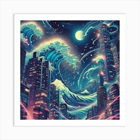 Cityscape Tsunami Art Print