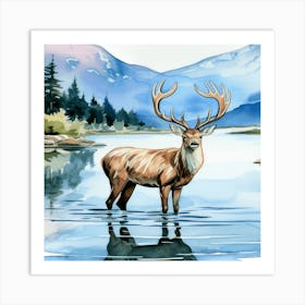 Deer In The Water Art Print