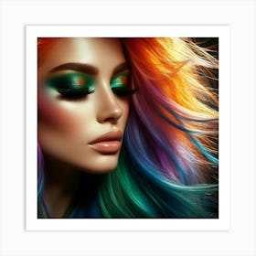 Beautiful Young Woman With Colorful Hair Art Print