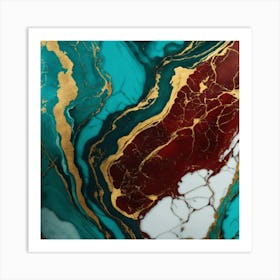 Luxury Abstract Gold And Turquoise Marble Art Print
