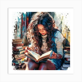 Girl Reading A Book Art Print