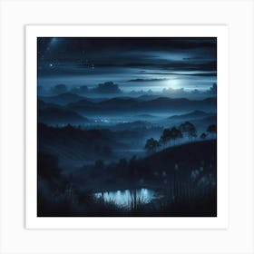 Moonlight Over The Valley Art Print