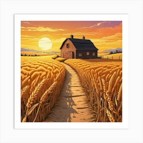 Farm With A Sunset Art Print (2) Art Print