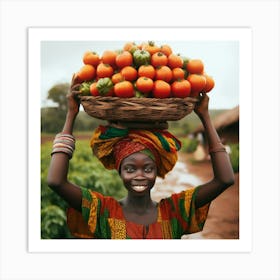 African Woman With Basket Of Tomatoes Art Print