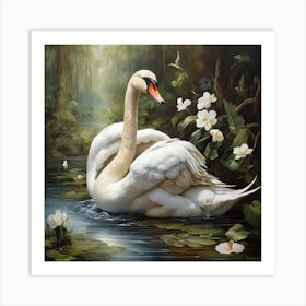 Swan In The Water Art Print