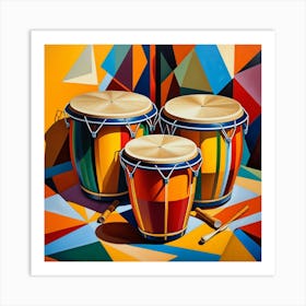 Bongo Drums Cubism Style Art Print