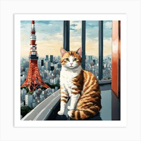 Cat In Tokyo Art Print