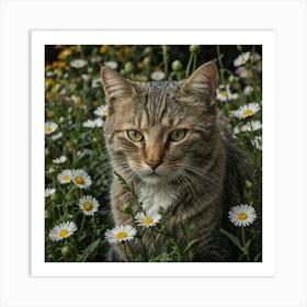 William Morris Peeakaboo Cat Michaelmas Daisy John Hen Art Print