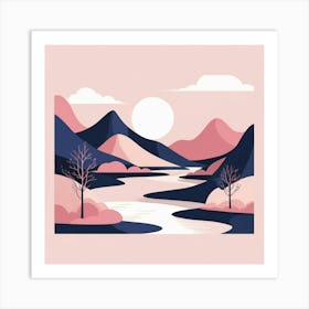 Default Minimal Landscape Pink And Navy Blue 01 Art Print 2 Art Print