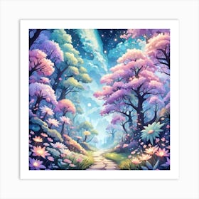 A Fantasy Forest With Twinkling Stars In Pastel Tone Square Composition 118 Art Print