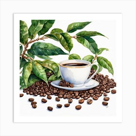 Coffee Beans And Leaves 12 Art Print