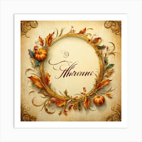 An Elaborate Display Of Calligraphy Gracefully Forming Happy Thanksgiving Greetings Swirling Wit (6) 1 Art Print