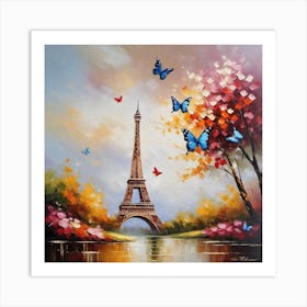 Paris Eiffel Tower With Butterflies 2 Art Print