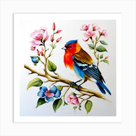 Bird On A Branch Water Color Art Print