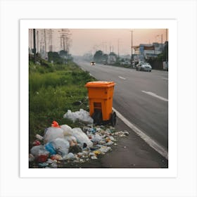 Garbage Can On The Road Art Print