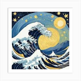 The Great Waves Off Kanagawa Logo At Starry Night Van Gogh Painting 2 Art Print