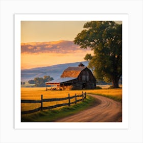 Sunset At The Barn Art Print