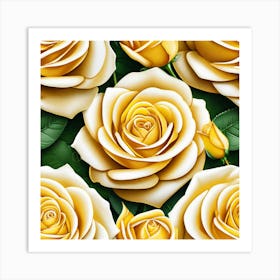 Yellow Roses Seamless Pattern 7 Art Print