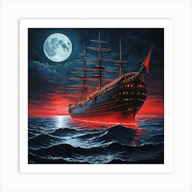 Ship At Night Art Print