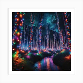 Christmas Lights In The Forest Art Print