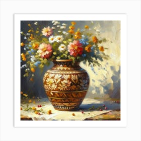 Flowers In A Vase, Acrylic Style Painting 1 Art Print