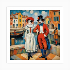 Harlequin Duo Taking A Photo Art Print