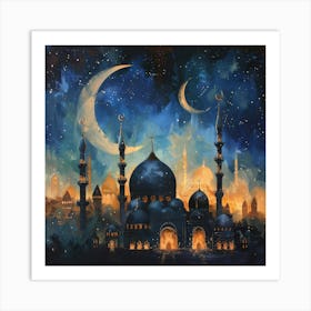 Muslim Mosque At Night 1 Art Print