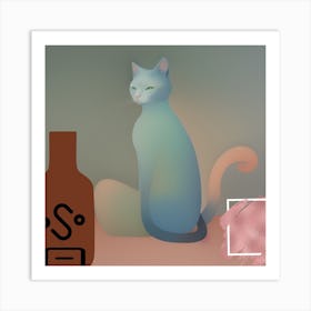 Cat And Bottle Art Print