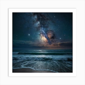 Milky Way Over The Ocean, vibrant Wall Art Art Print