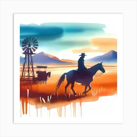 Cowboy On Horseback 2 Art Print