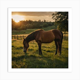 Leonardo Kino Xl Horses Graze On Grass At Sunset 2 Art Print