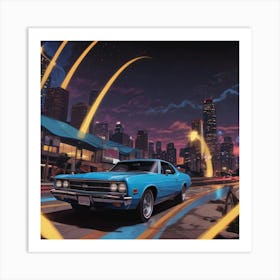 Blue Car In The City Art Print