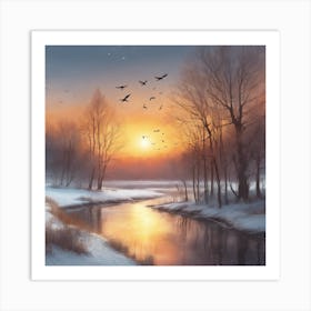 Sunset Over A River Art Print