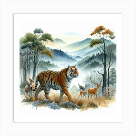 Tiger And Deer Art Print