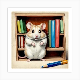 Hamster In Bookshelf Art Print