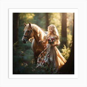 Girl And A Horse Art Print