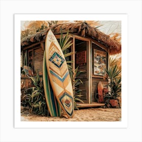 Surfboards In Front Of Hut Art Print