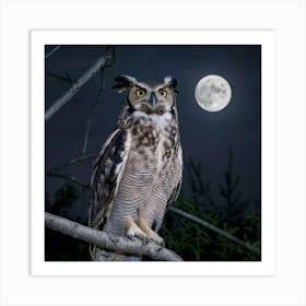 A Photo Of A Great Horned Owl Perched On Affiche