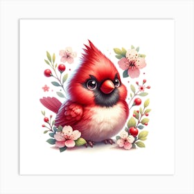 Cardinal Cherry Blossom Art Print