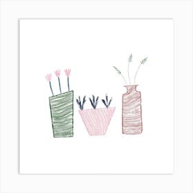 Textured Potted Plants Square Art Print