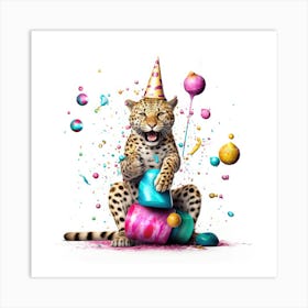 Leopard In A Party Hat Art Print