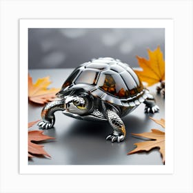 Turtle In Autumn Leaves Art Print