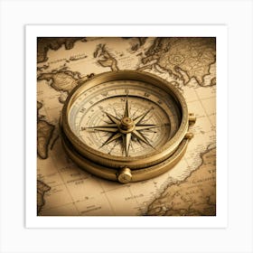 Compass On A World Map Art Print