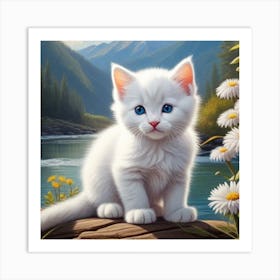 White Kitten With Blue Eyes Art Print