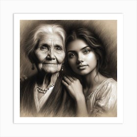 Old Woman And Young Girl 2 Art Print